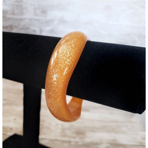 Vintage Bracelet / Bangle Wavy Glittery Orange - Picture 1 of 4